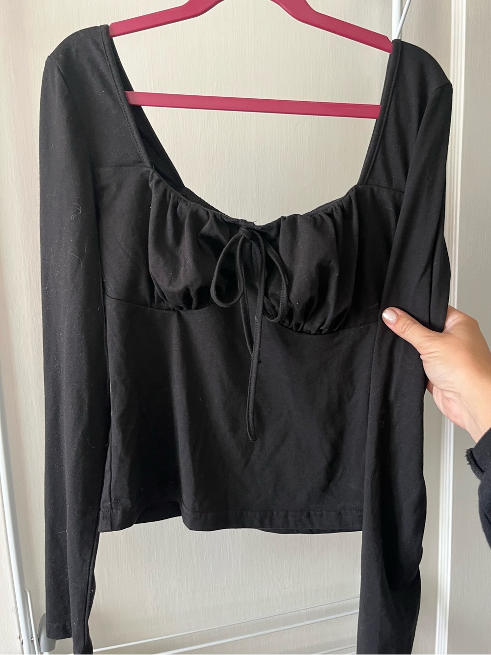 Cottage core Blouse in Black with Bow and Long Sleeves